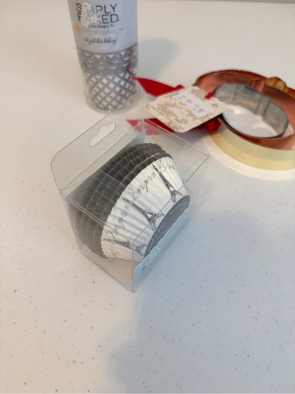 NWT Baking Set- Paris Cupcake Liners, Silver Baking Cups, 3-Pk Cookie Cutters